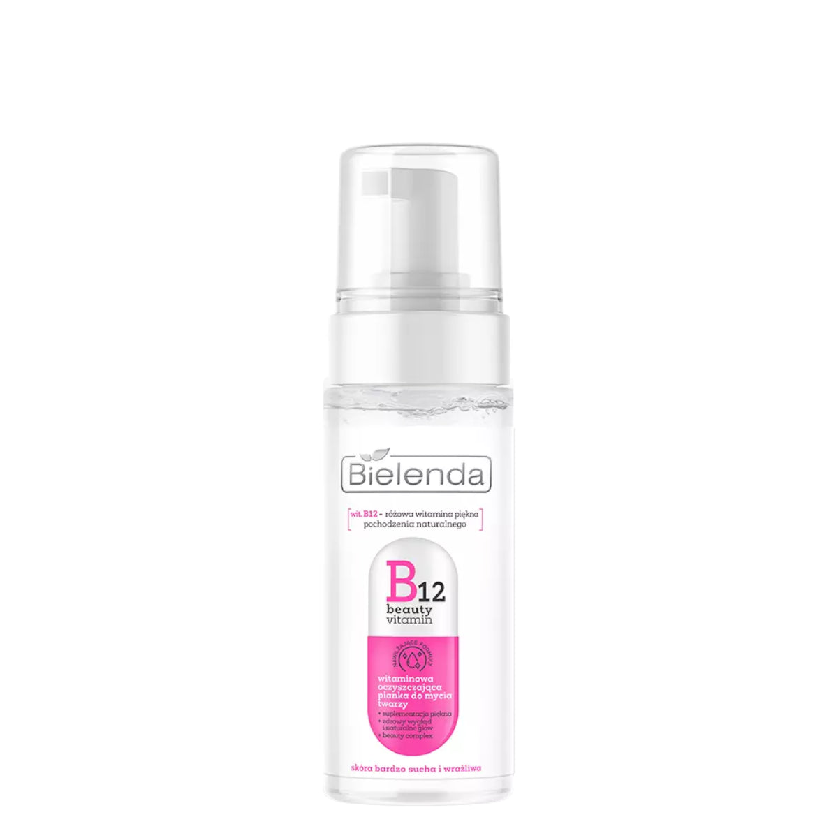 Bielenda B12 Beauty Vitamin Cleansing Foam - arranged with the included components on a white background