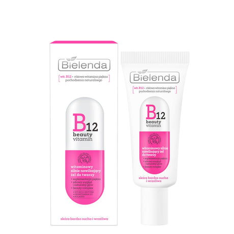 Bielenda B12 Beauty Vitamin Moisturising Face Gel - arranged with the included components on a white background