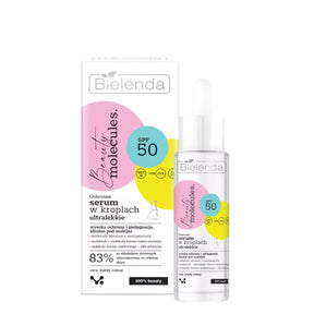 Bielenda Beauty Molecules Protective Ultra-Light Serum SPF50 - arranged with the included components on a white background