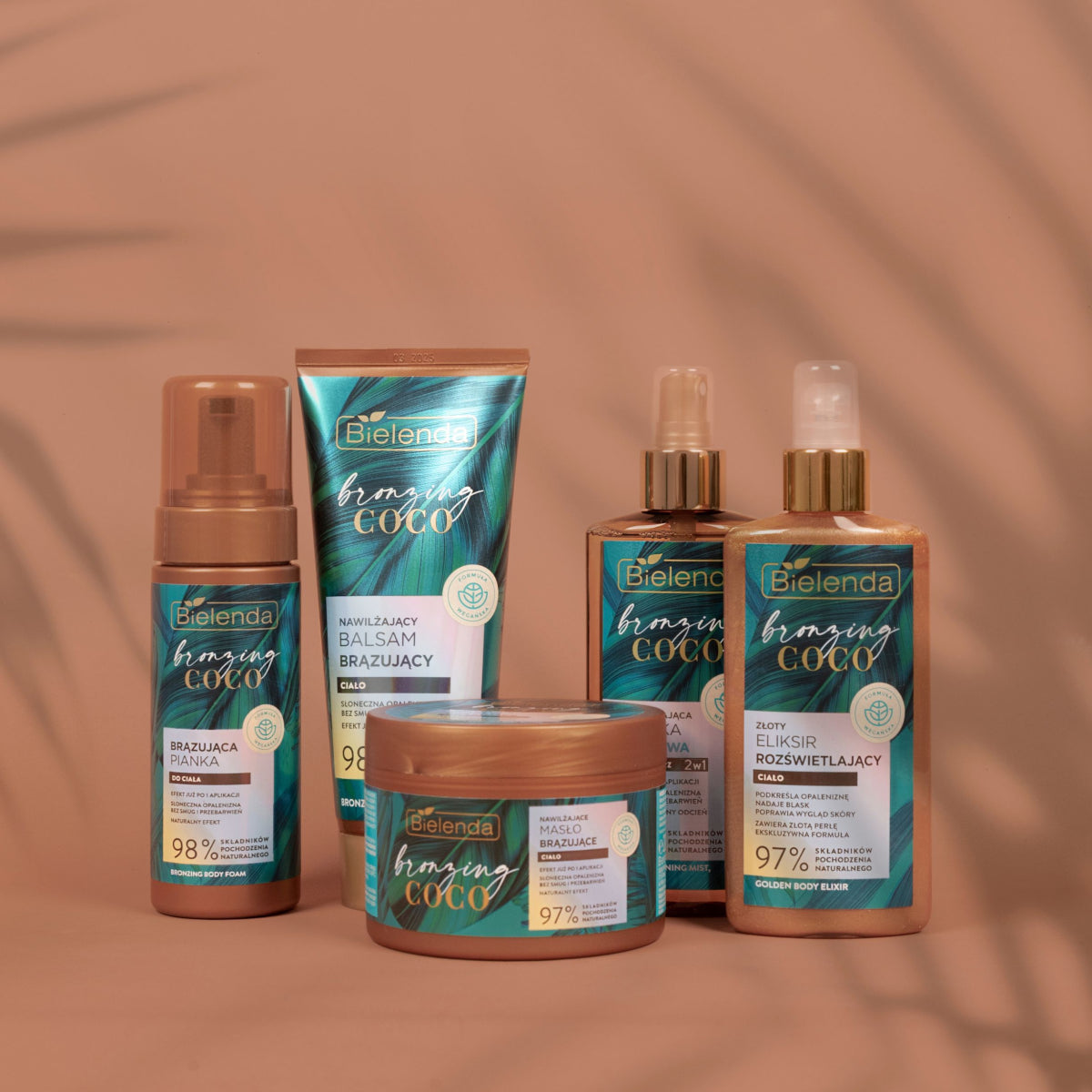 Bielenda Bronzing Coco Body Foam - product displayed with its packaging on a dark background