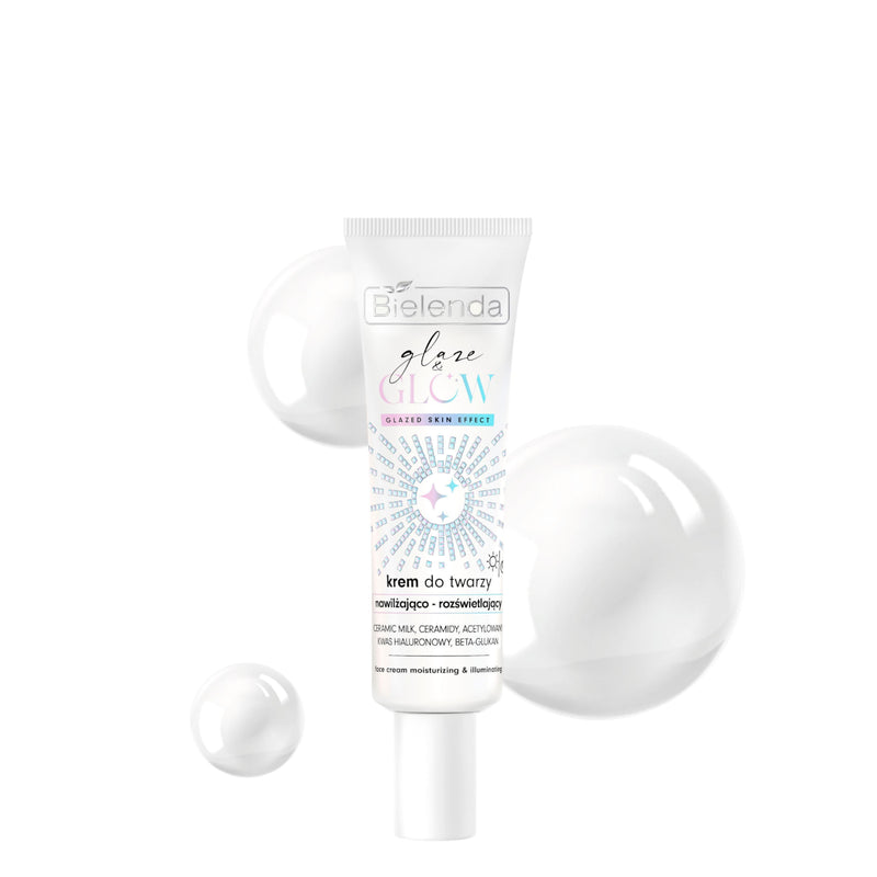 Bielenda Glaze & Glow Moisturising Brightening Face Cream Glazed Skin Effect - retail packaging on a white background