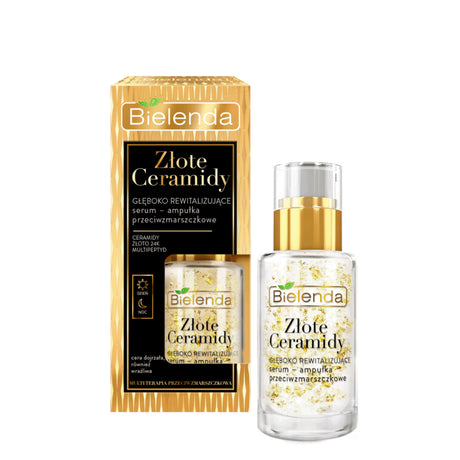 Bielenda Golden Ceramides Deeply Revitalizing Anti-Wrinkle Ampoule Serum - retail packaging on a white background