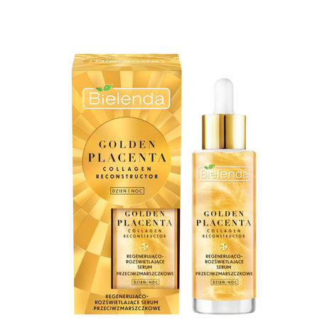 Bielenda Golden Placenta Regenerating & Illuminating Face Serum - retail packaging on a white background