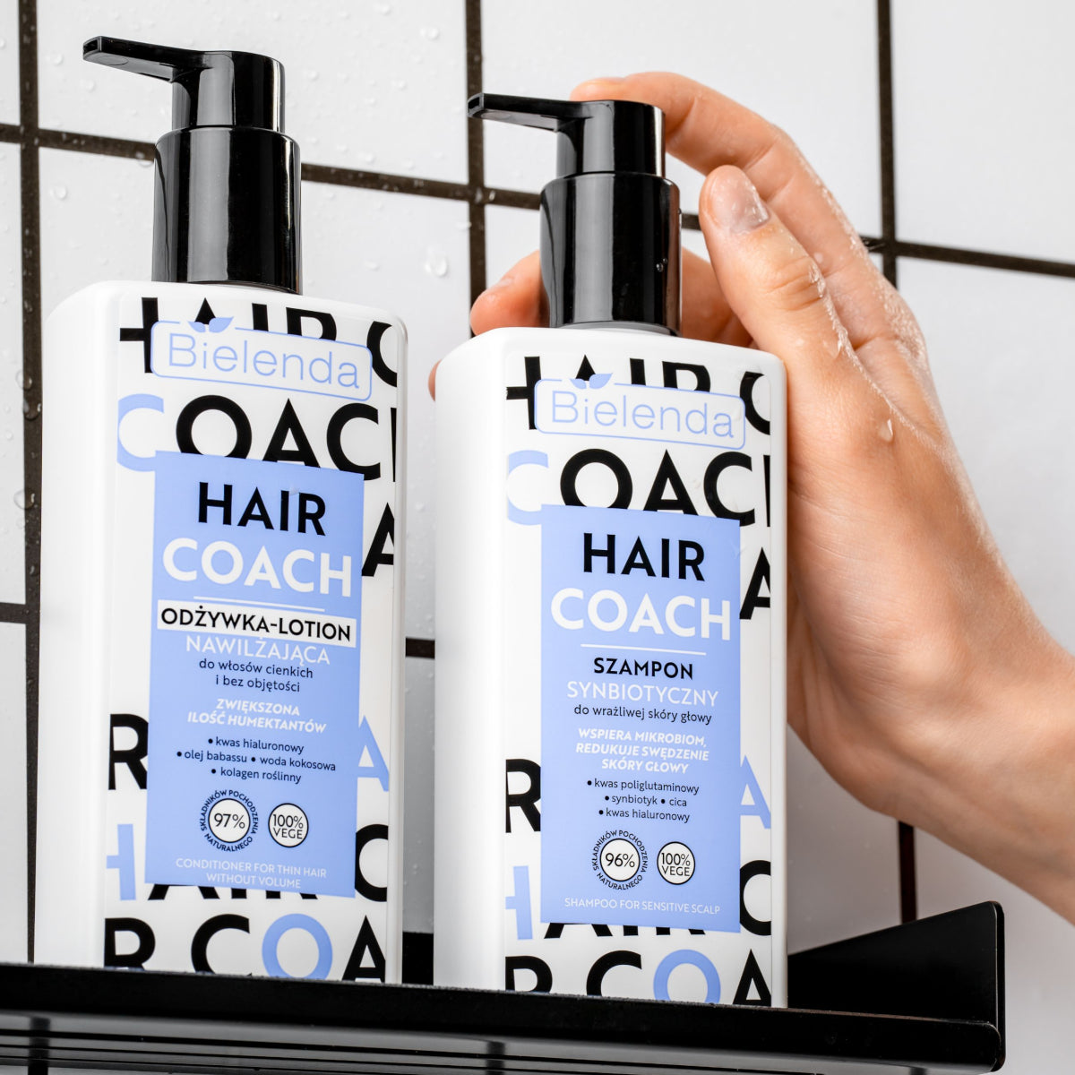 Bielenda Hair Coach Moisturising Conditioner-Lotion For Thin Hair - product and colour result shown on hair