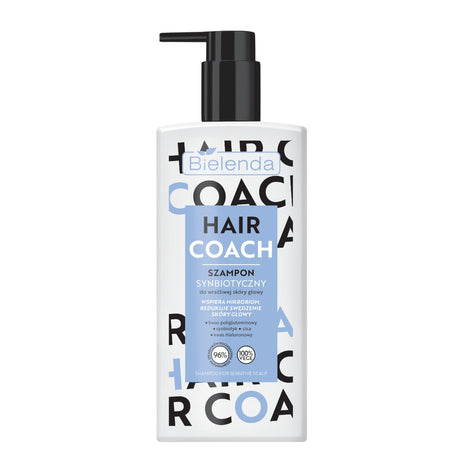 Bielenda Hair Coach Synbiotic Shampoo for Sensitive Scalp - retail hair-care container isolated on a white background