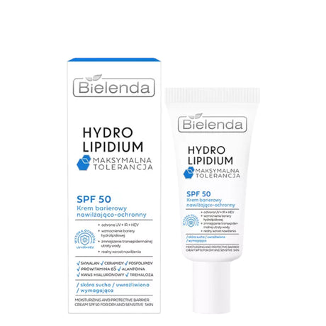 Bielenda Hydro Lipidium Moisturising & Protective Barrier Cream SPF50 - arranged with the included components on a white background
