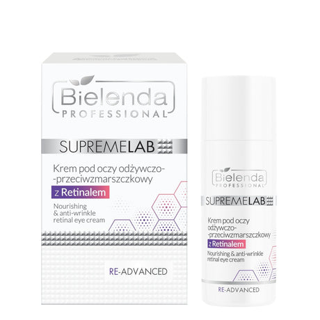Bielenda Professional SupremeLab Re-Advanced Anti-Wrinkle Eye Cream - arranged with the included components on a white background