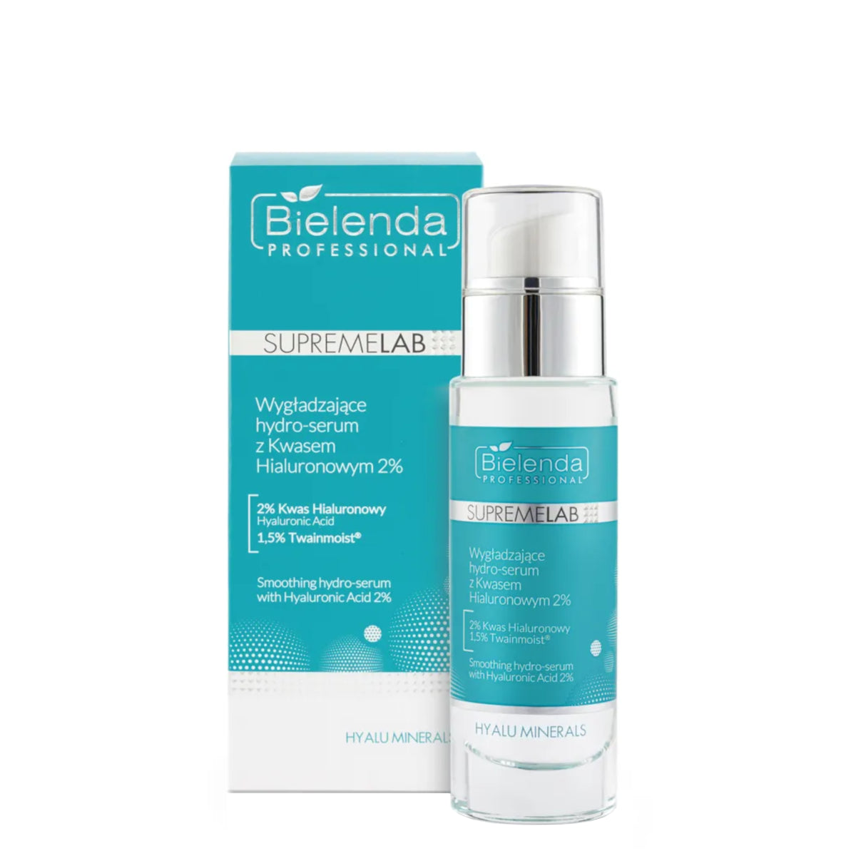 Bielenda Professional SupremeLab Smoothing Hydro-Serum with Hyaluronic Acid 2% - retail packaging on a white background