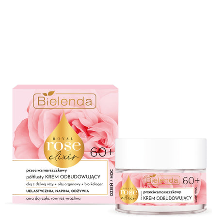 Bielenda Royal Rose Elixir Anti-Wrinkle Restorative Face Cream 60+ - retail packaging on a white background