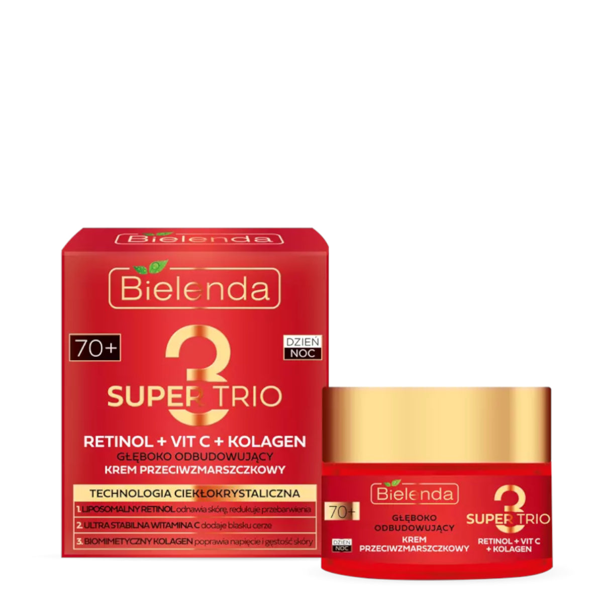 Bielenda SUPER TRIO Deeply Restorative Anti-Wrinkle Cream 70+ - retail packaging on a white background