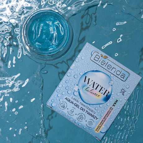 Bielenda Water Balance Light Moisturising Face Aqua-Gel - product presentation on a dark background