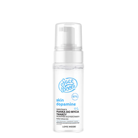 Body Boom Face Boom Skin Dopamine Moisturising Gentle Cleansing Foam - arranged with the included components on a white background