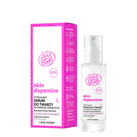Body Boom Face Boom Skin Dopamine Stimulating Anti-Wrinkle Serum With 0.15% Retinol - retail packaging on a white background