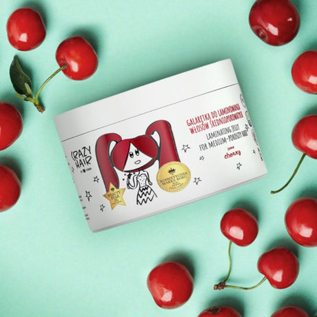 Crazy Hair Cherry Lamination Jelly Hair Mask For Medium-Porosity Hair (EXP 09/2026) - product and colour result shown on hair