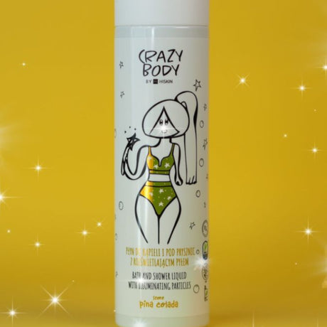Crazy Hair Crazy Body Illuminating Bath & Shower Liquid Pina Colada - product displayed with its packaging on a dark background