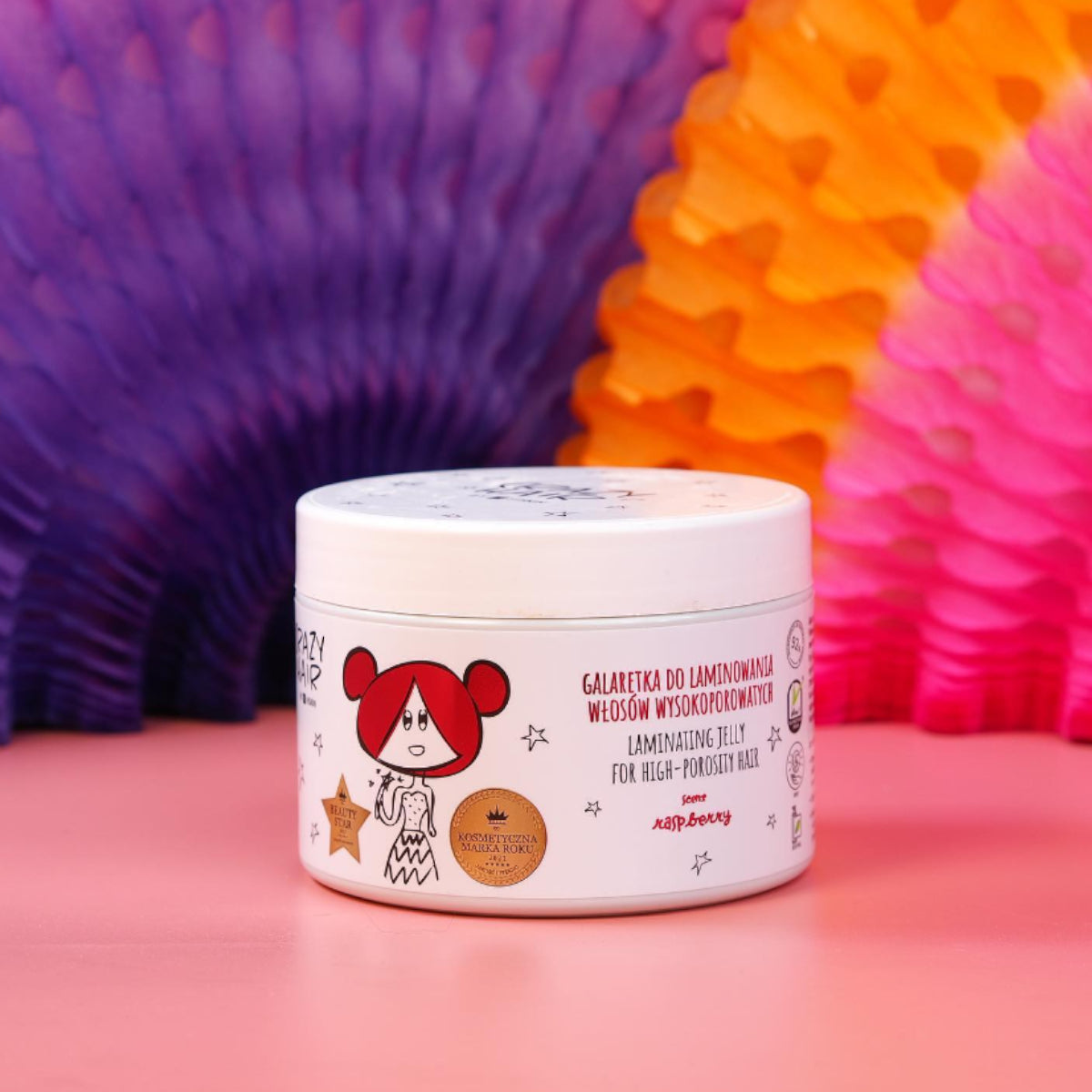 Crazy Hair Lamination Jelly Raspberry High Porosity Hair - product and colour result shown on hair