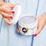 Crazy Hair PEH Balance Hair Sleeping Mask Blueberry - product and colour result shown on hair