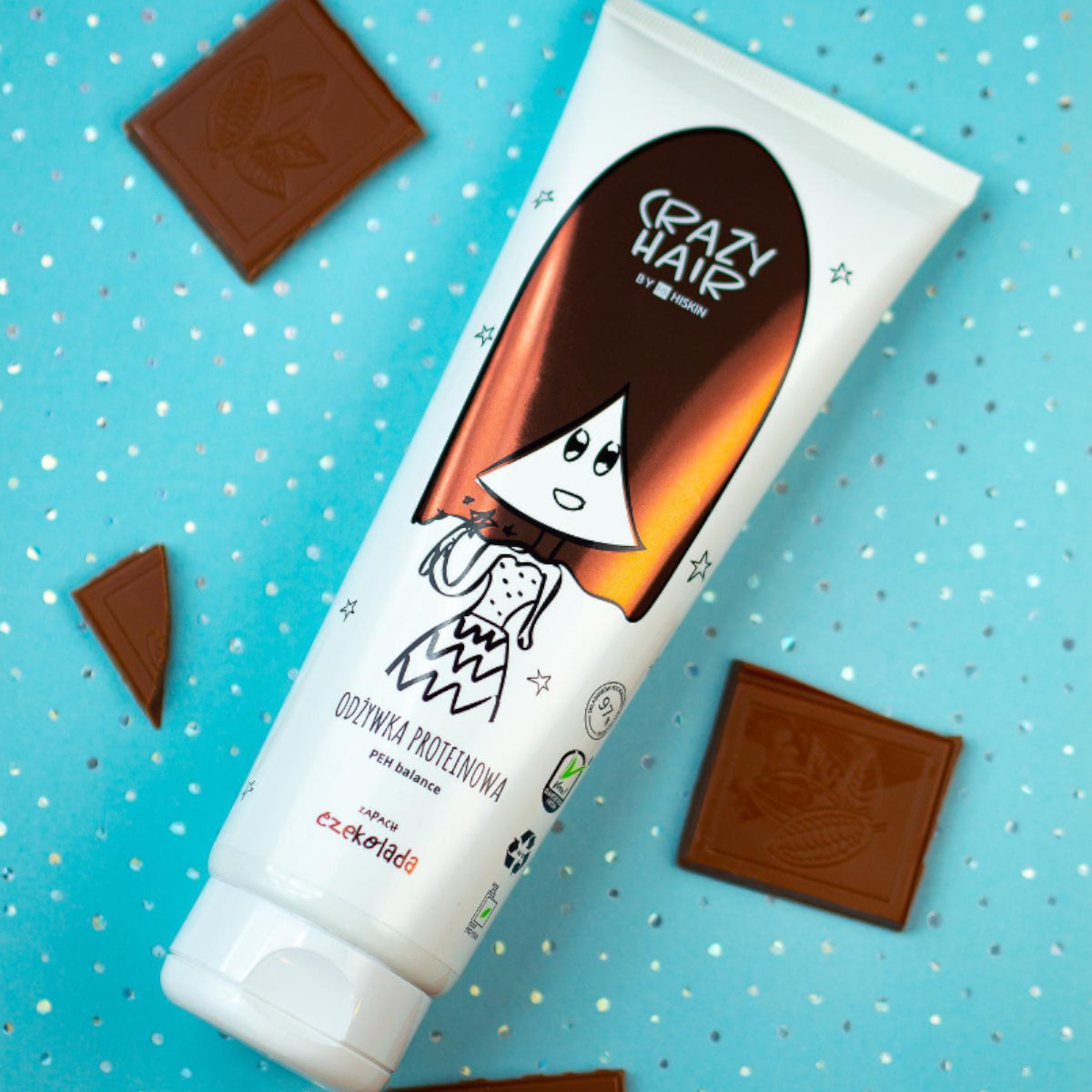 Crazy Hair PEH Balance Protein Hair Conditioner Chocolate - product and colour result shown on hair