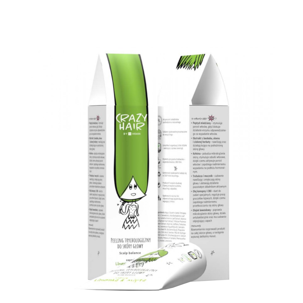 Crazy Hair Scalp Balance Trichological Scalp Scrub Lime & Mint (EXP 11/2026) - arranged with the included components on a white background