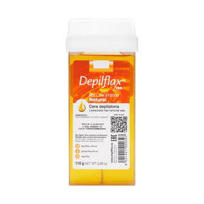 Depilflax 100 Natural 110 g wax cartridge with golden wax, a white roller head and front label.