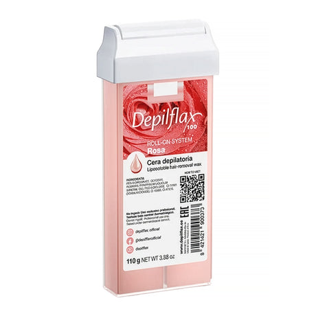 Depilflax 100 Rosa 110 g pink wax cartridge with white roller applicator