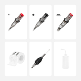 El Cartel Lining & Shading Tattoo Consumables Kit - arranged with the included components on a white background