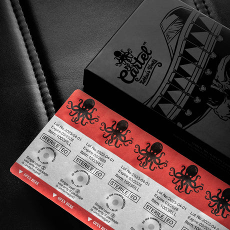 El Cartel Tattoo Cartridges V2 0.35mm 3RL Long Taper 10 pcs - single cartridge shown at an angle