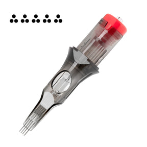 El Cartel Tattoo Cartridges V2 0.35mm RLX 5 10 pcs - arranged with the included components on a white background