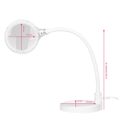 Elegante 2014-2R 30 LED SMD 3D Magnifying Desk Lamp with Base & Clamp - main unit with included components on a white background