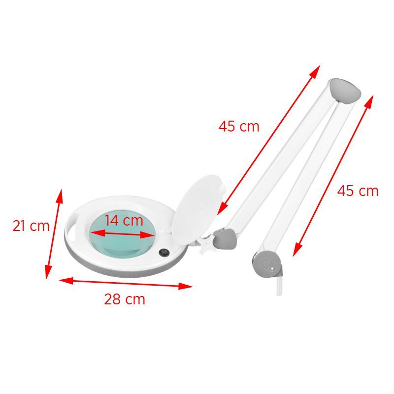 Elegante 6014 60 Magnifier LED Lamp 5D SMD for Table Top - dimensions and measurements shown