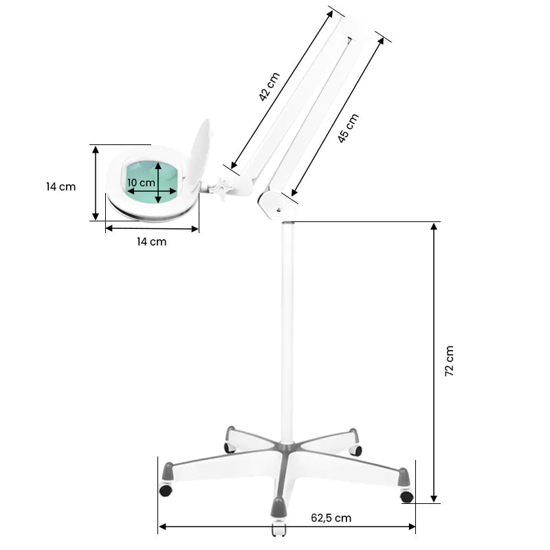 Elegante 6028 60 LED 5 Diopter Magnifying Lamp with Tripod & Light Intensity Adjustment - main unit with included components on a white background