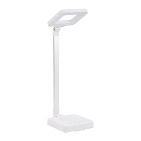 Elegante 804 Desk Led Lamp Square White - LED task lamp showing its adjustable construction and controls