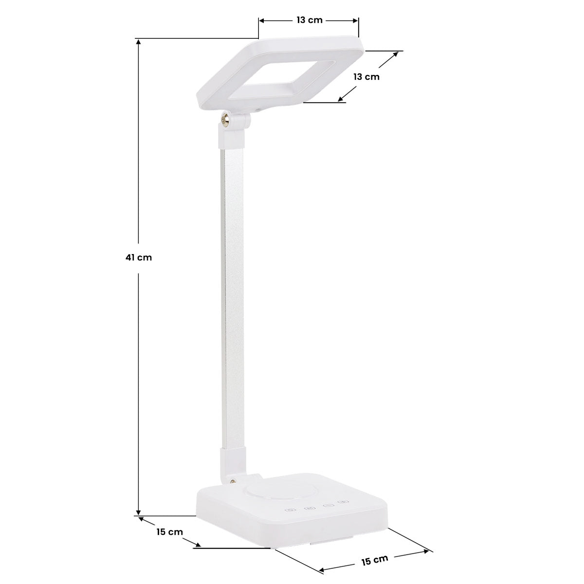 Elegante 804 Desk Led Lamp Square White - LED task lamp showing its adjustable construction and controls