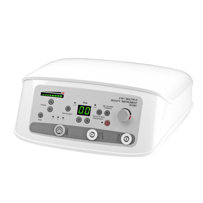 Elegante 880 4-In-1 Multifunction Beauty Device - Microdermabrasion, Skin Scrubber, Vacuum & Spray - device housing and functional components shown on a white background