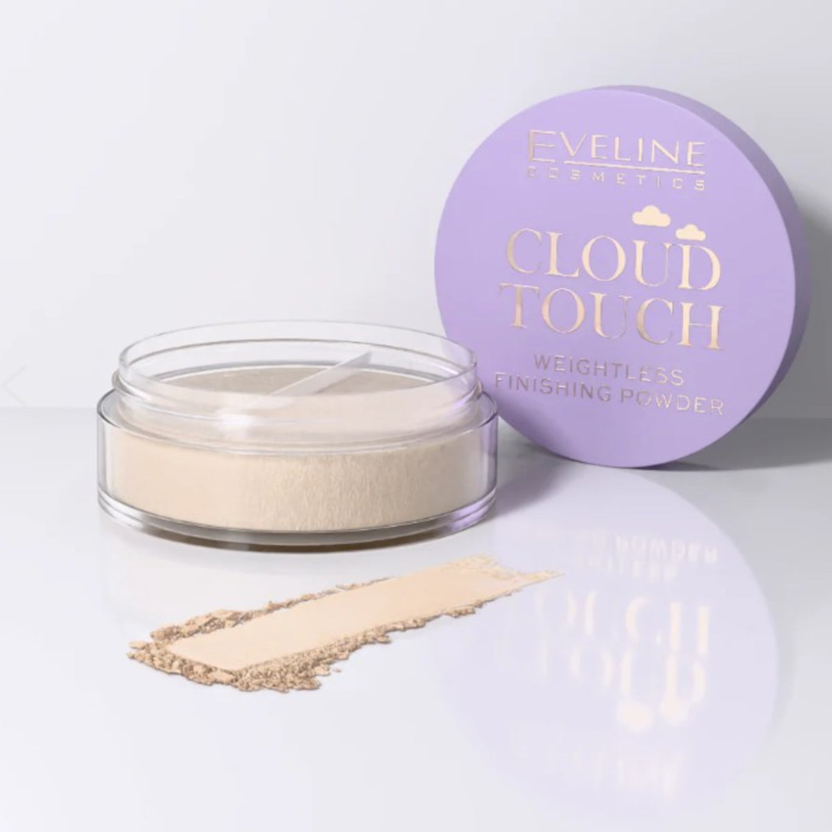 Eveline Cloud Touch Ultra-Light Loose Finishing Powder - retail powder box on a white background