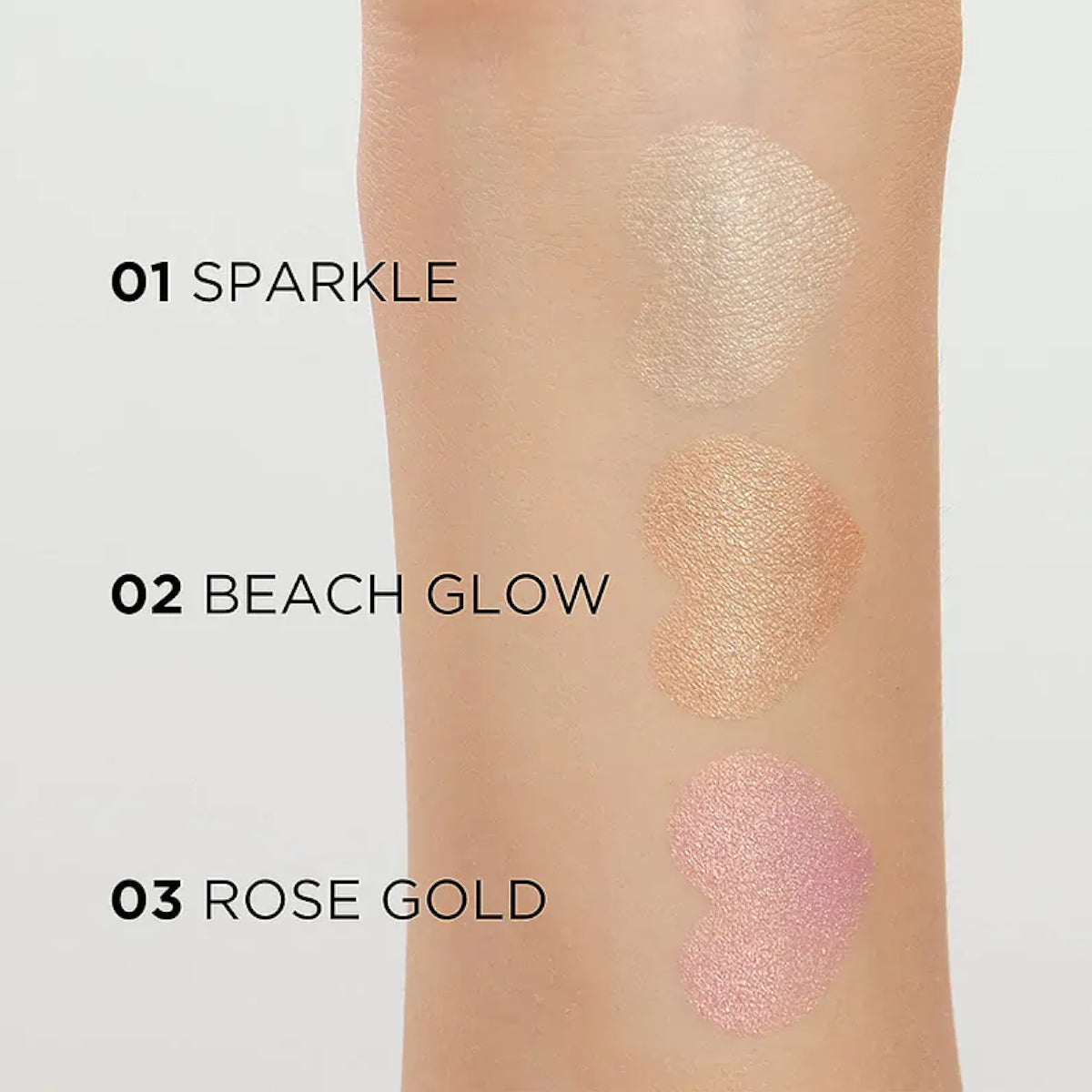 Eveline Feel The Glow Highlighter - shade swatches shown beside the product