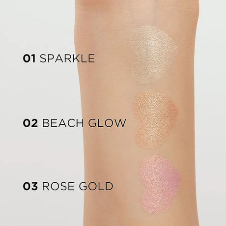 Eveline Feel The Glow Highlighter - shade swatches shown beside the product