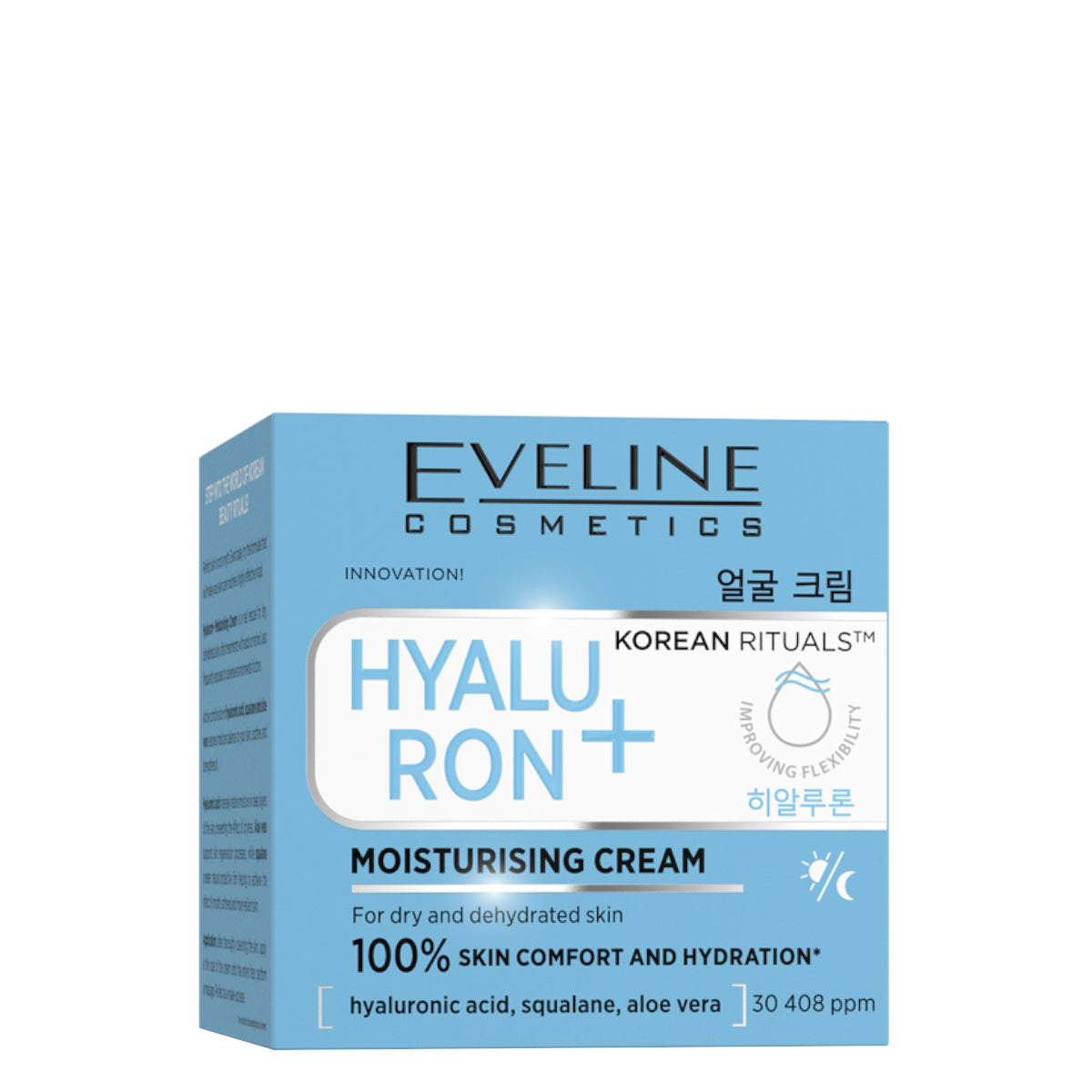 Eveline Korean Rituals Hyaluron+ Moisturising Face Cream - retail packaging on a white background