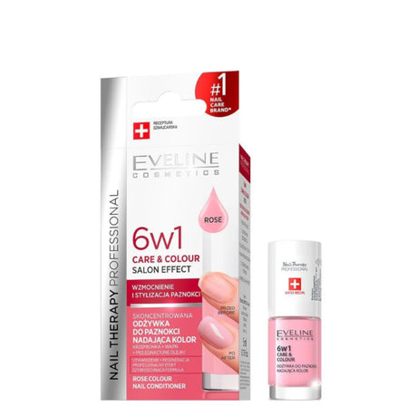 Eveline Nail Therapy 6in1 Care & Colour Nail Conditioner - Rose - retail hair-care container isolated on a white background