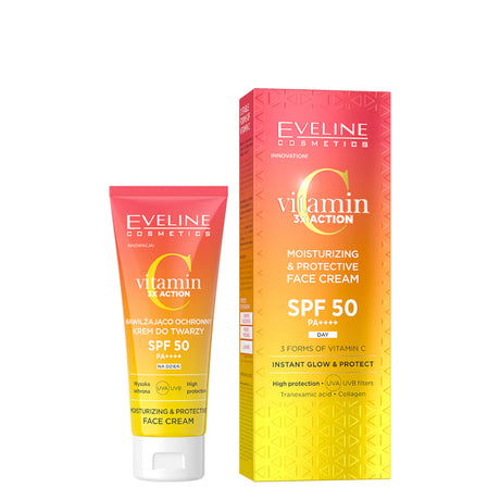 Eveline Vitamin C Moisturising & Protective Face Cream SPF50 - retail packaging on a white background