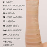 Eveline Wonder Match Foundation Satin Finish - shade swatches shown beside the product