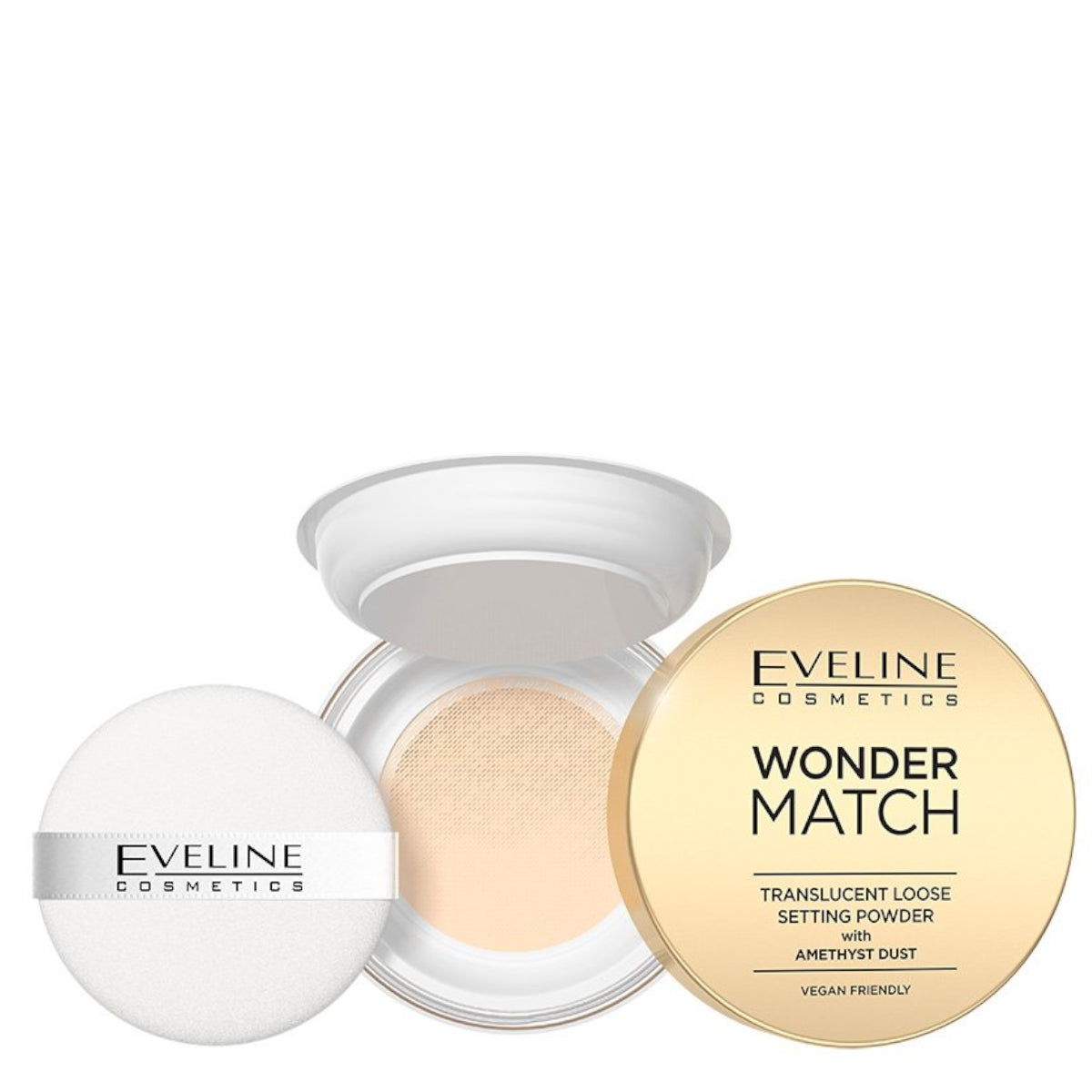 Eveline Wonder Match Translucent Loose Powder with Amethyst Dust - retail powder box on a white background