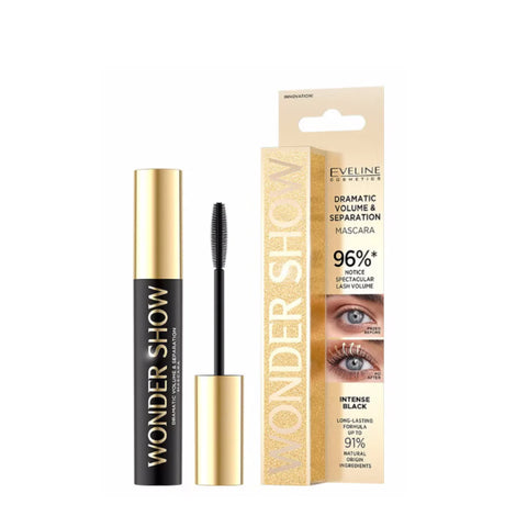 Eveline Wonder Show Dramatic Volume & Separation Mascara - mascara product presentation on a white background