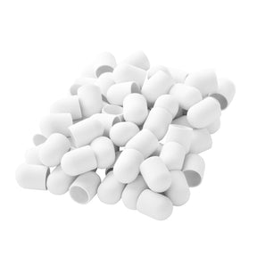 Exo 13mm Hard Sanding Caps 220 Grit White - 100 Pack - arranged with the included components on a white background