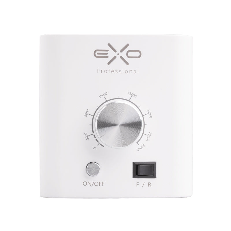 Exo Eko CX3 Professional Nail Drill - nail drill with handpiece and accessories on a white background