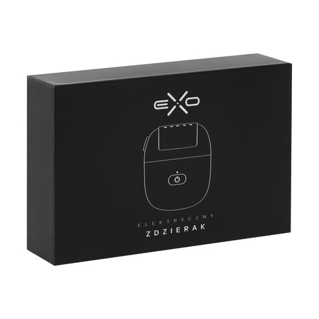 Exo Electric Callus Remover - product displayed with its packaging on a dark background