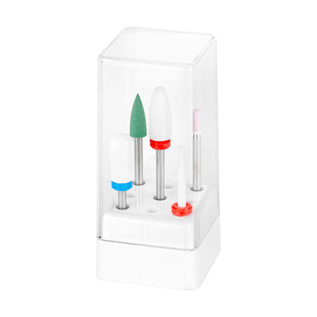 Exo Mani Mix Nail Drill Bits Set - arranged with the included components on a white background