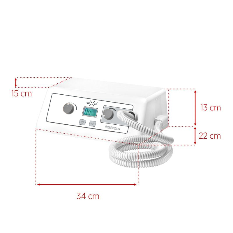 Exo Podo Line Nail Drill With Dust Extractor - dimensions and measurements shown