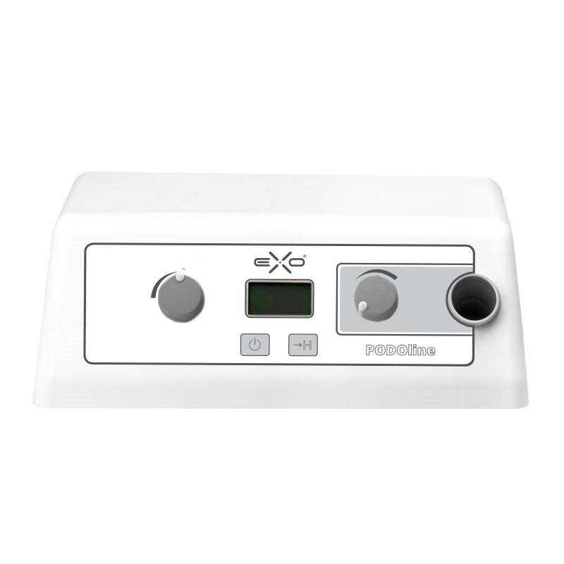 Exo Podo Line Nail Drill With Dust Extractor - nail drill with handpiece and accessories on a white background