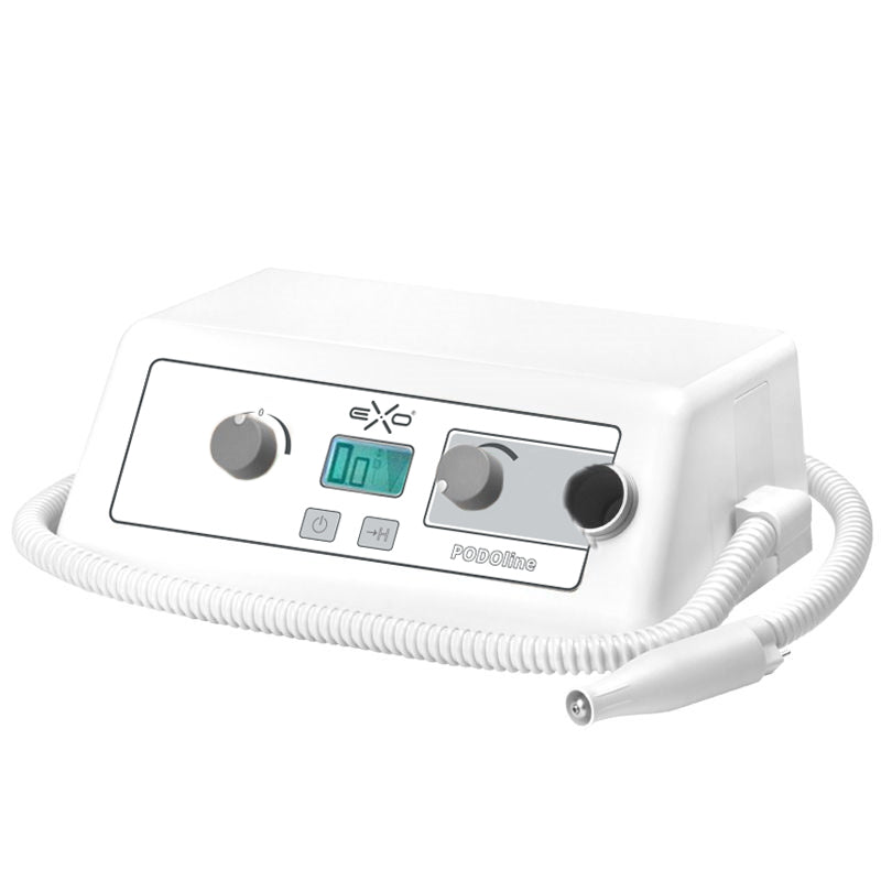 Exo Podo Line Nail Drill With Dust Extractor - nail drill with handpiece and accessories on a white background